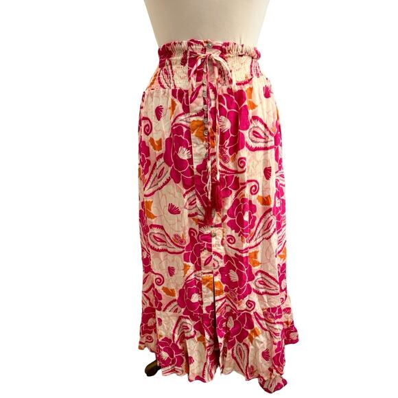 Nicole Miller Small Button Pink Floral Colorful Lightweight Maxi Skirt OR Dress - Picture 5 of 11